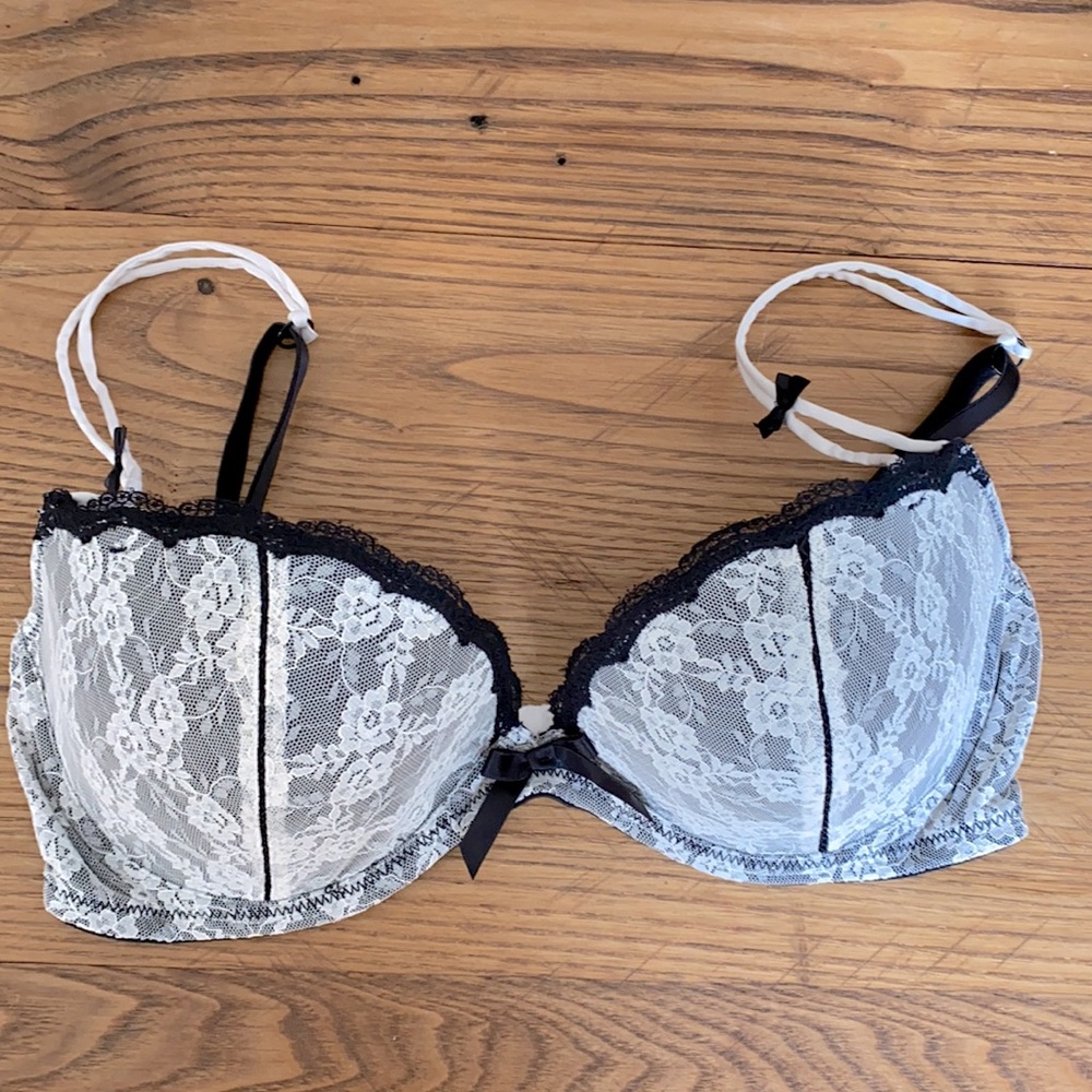 White and black lace bra